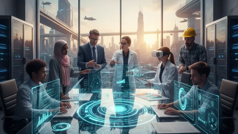Professionals collaborating on digital project, future-proofing careers