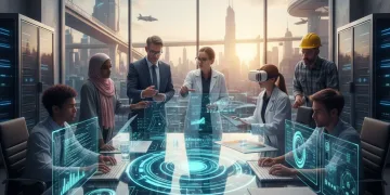 Professionals collaborating on digital project, future-proofing careers
