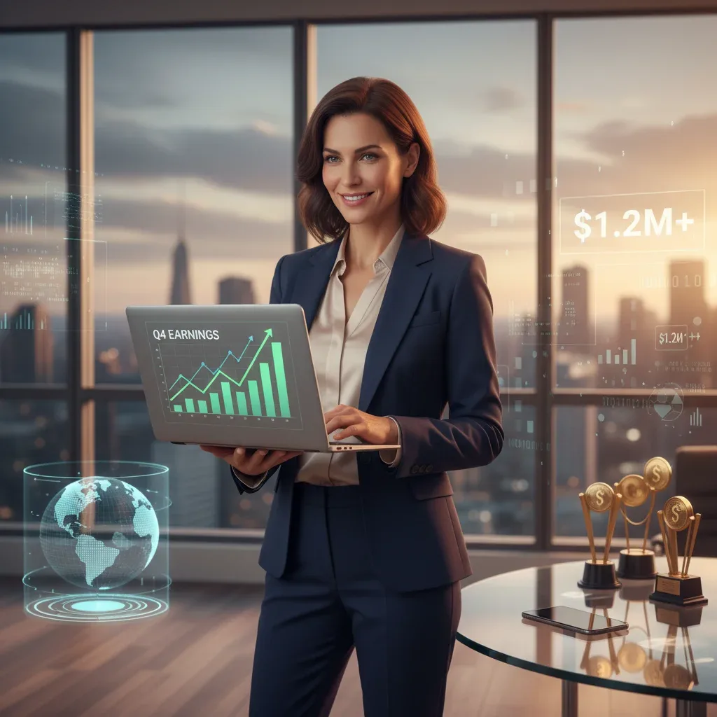 Professional woman analyzing financial growth on laptop, symbolizing quick career income boost strategies.