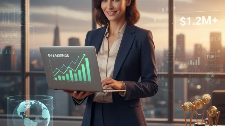 Professional woman analyzing financial growth on laptop, symbolizing quick career income boost strategies.