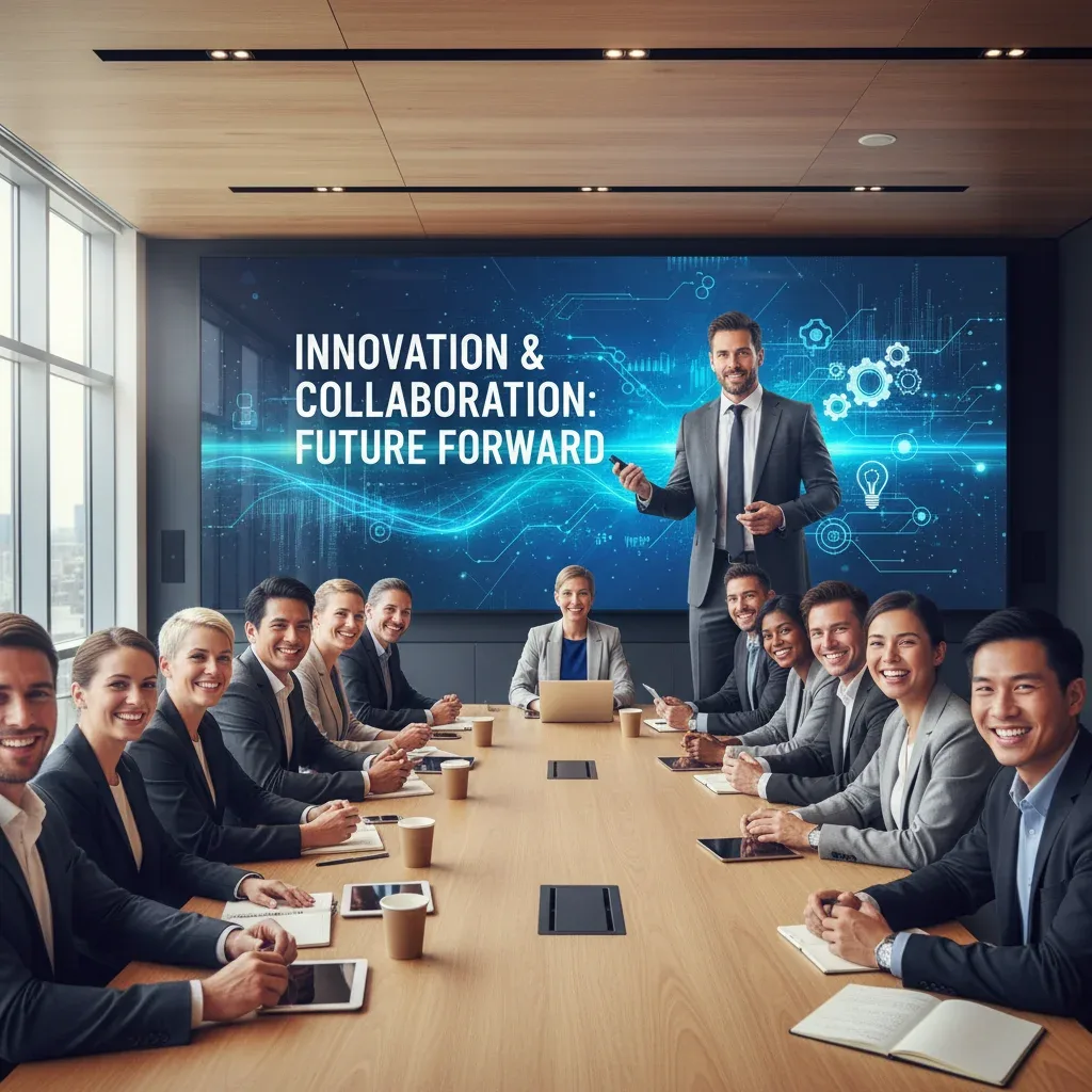 Professionals captivated by a speaker demonstrating effective presentation skills in a conference.