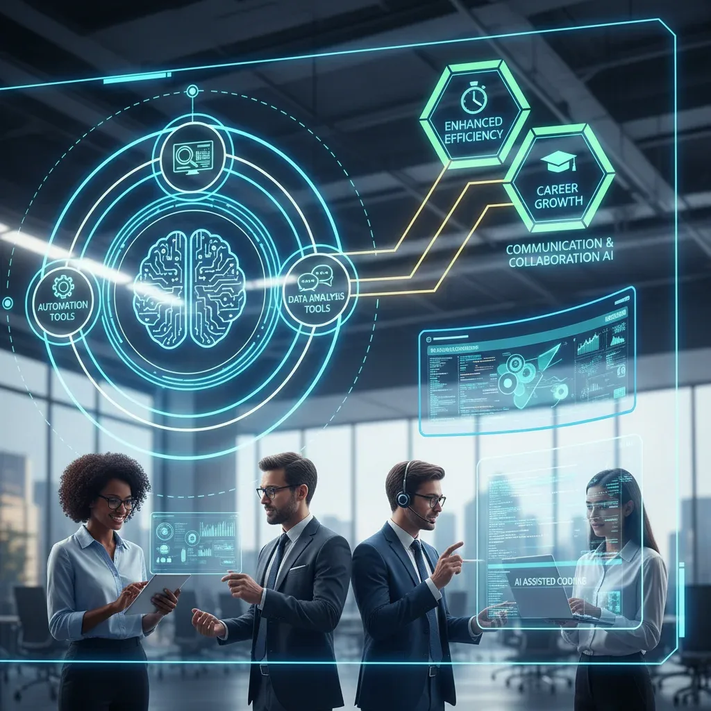 Infographic showing different AI tools and their benefits for professional efficiency.