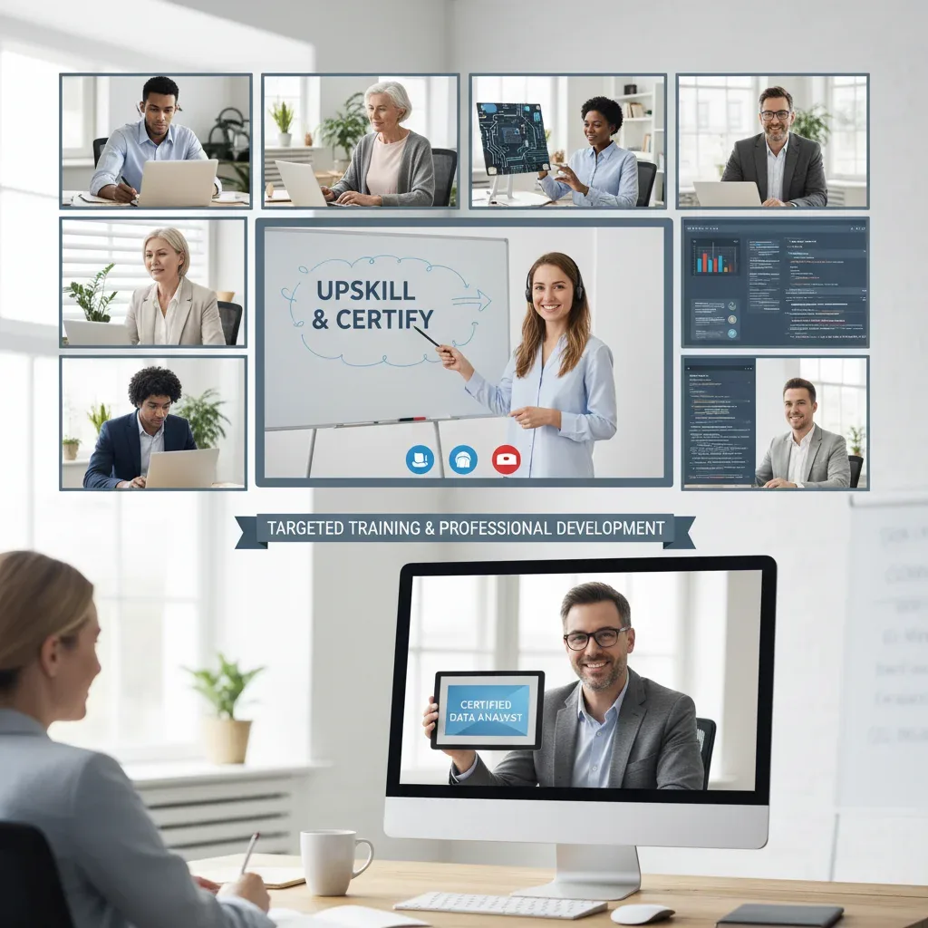 Professionals engaged in online skill development and certification training