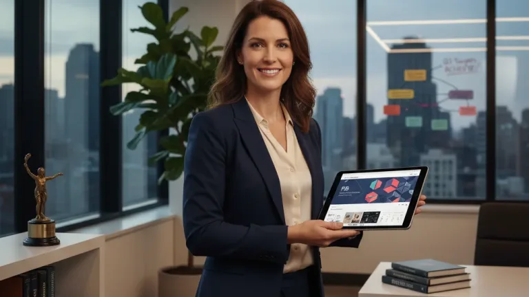 Professional woman presenting digital personal brand portfolio