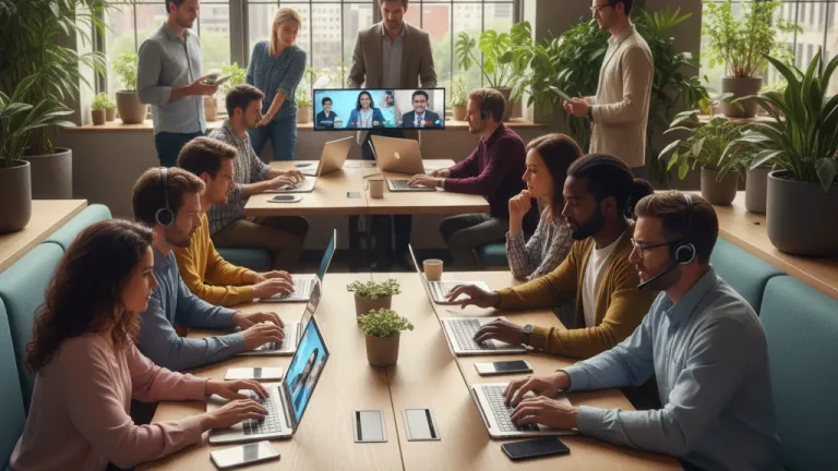 Professionals collaborating in a modern co-working space, embodying quick careers and remote work flexibility.