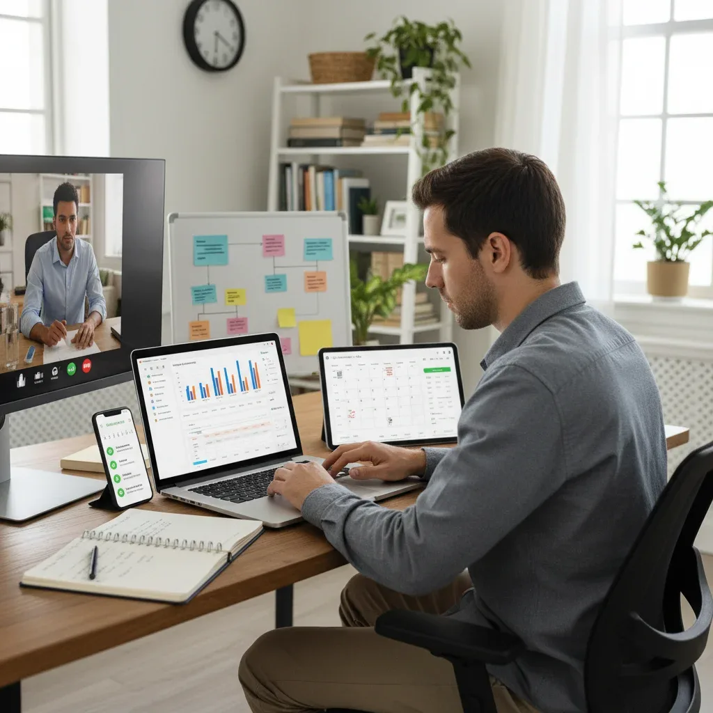 Individual demonstrating self-discipline and time management in a remote work setup.