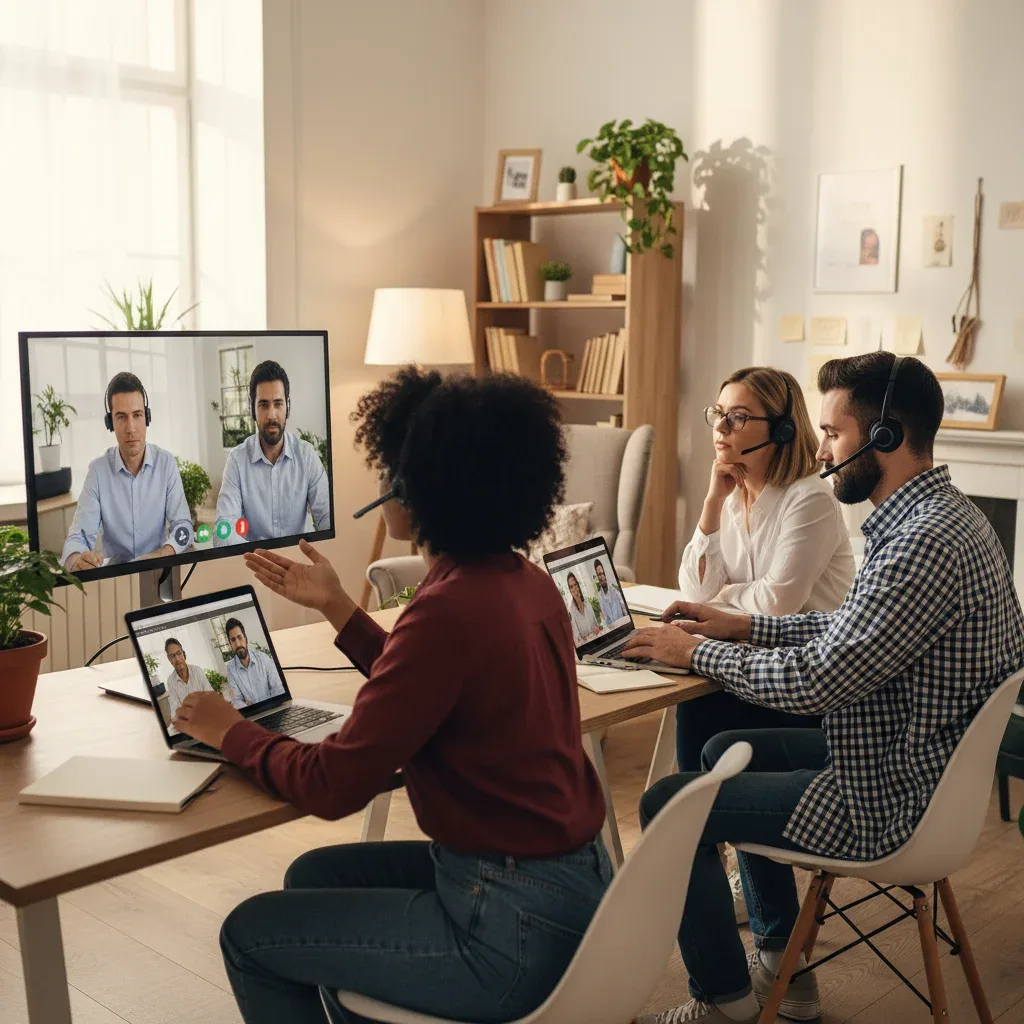 Professionals collaborating remotely, demonstrating essential soft skills for virtual success in 2026.