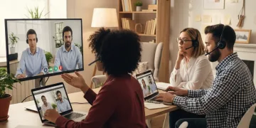 Professionals collaborating remotely, demonstrating essential soft skills for virtual success in 2026.