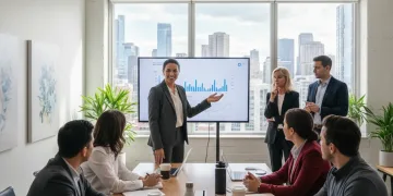 Professionals collaborating in a modern office, symbolizing career progression