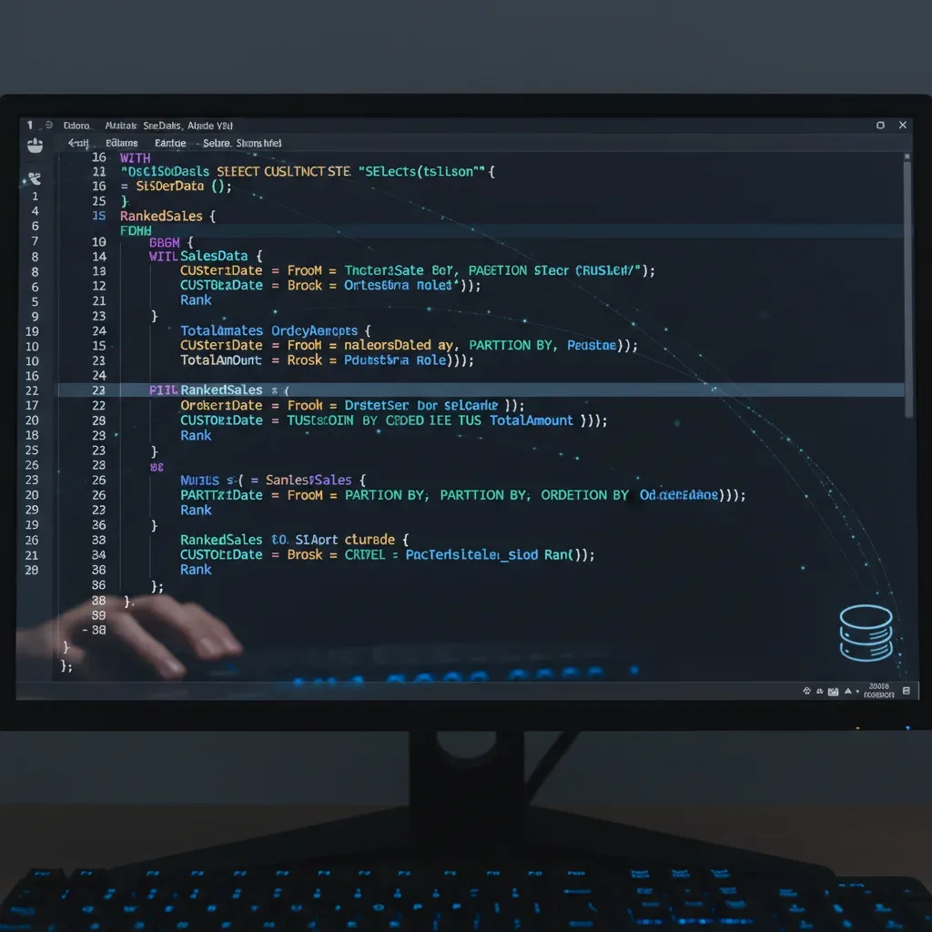 Complex SQL query with CTEs and window functions on a screen