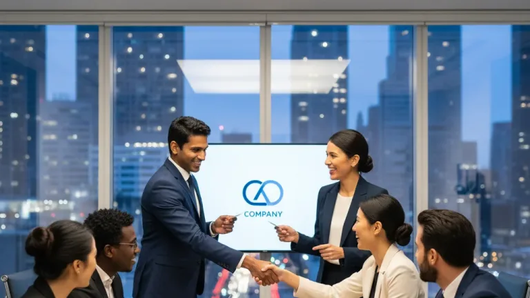 Professionals networking at a US career event, exchanging business cards and making new connections
