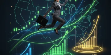 Professional woman leaping between jobs for salary increase