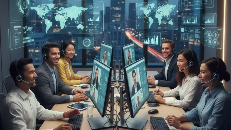 Diverse US managers collaborating effectively in a virtual meeting, demonstrating modern virtual leadership.