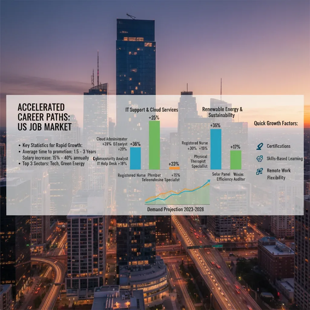Infographic depicting growth trends for quick careers in the US