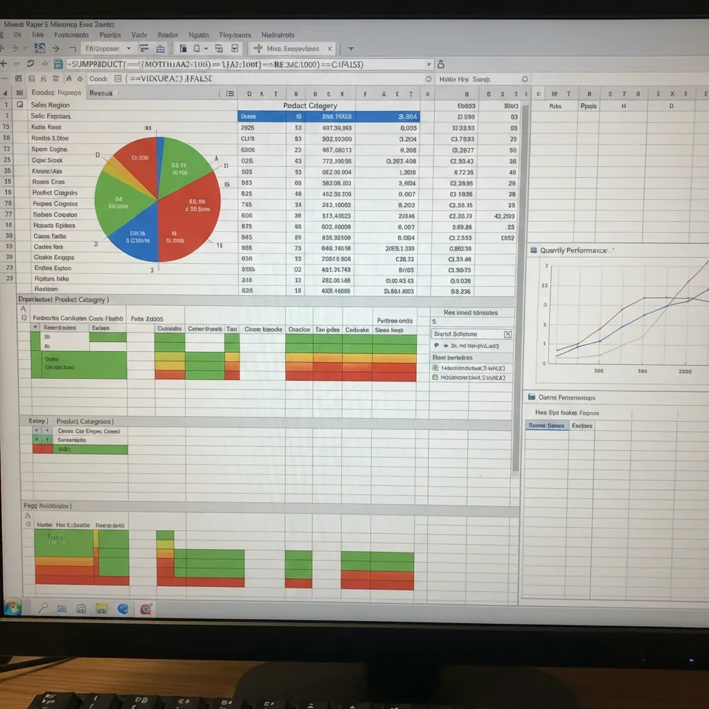 Close-up of advanced Excel functions and pivot table for data analysis