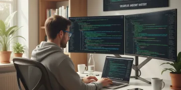 Person coding JavaScript on laptop, accelerating skills with project-based learning