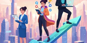 Illustration of professionals on a rising graph, symbolizing quick career paths with high salary growth potential by 2026.
