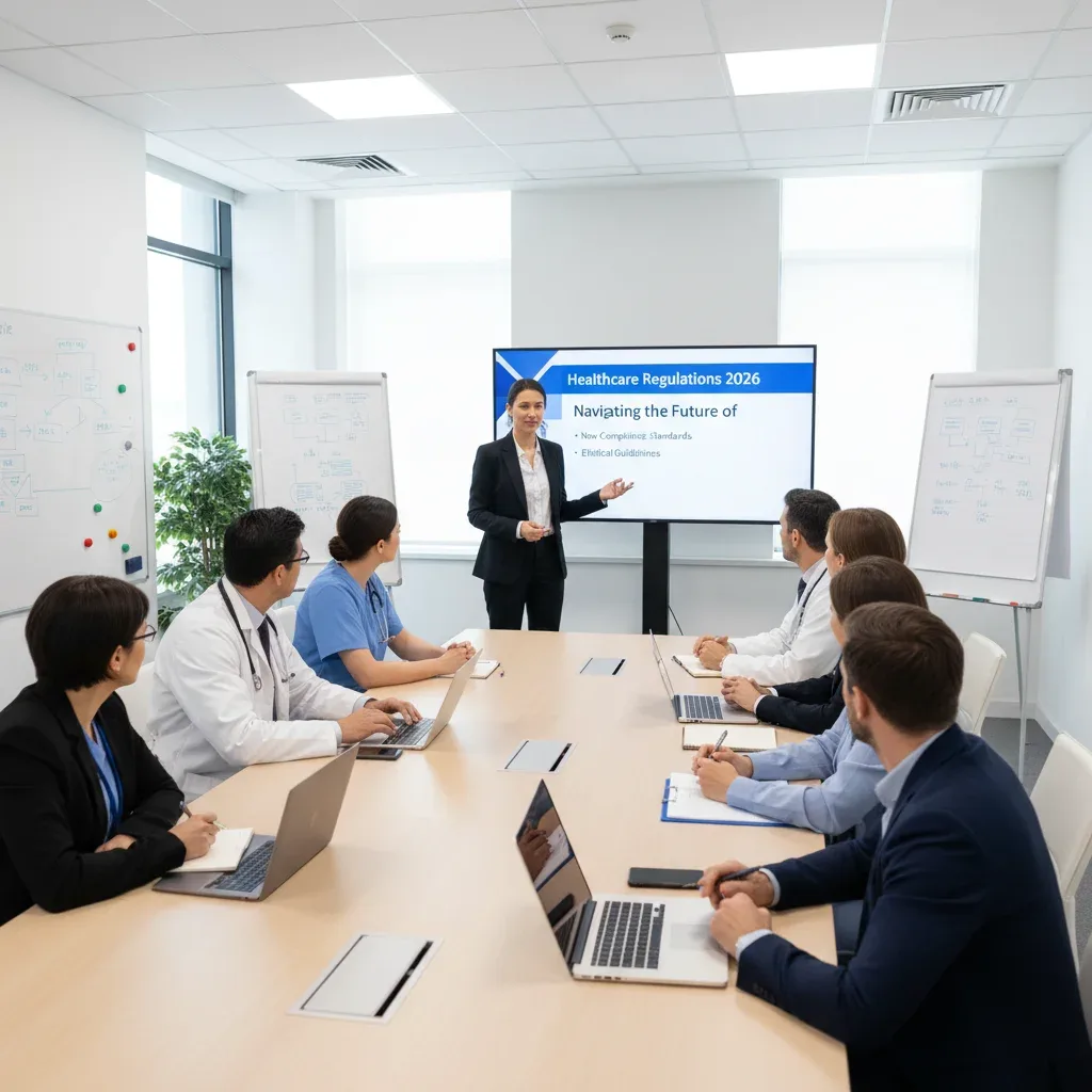 Healthcare professionals actively participating in a compliance training session for 2026 regulations.