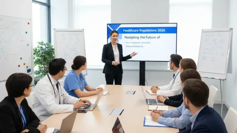 Healthcare professionals actively participating in a compliance training session for 2026 regulations.