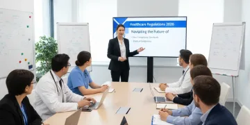 Healthcare professionals actively participating in a compliance training session for 2026 regulations.