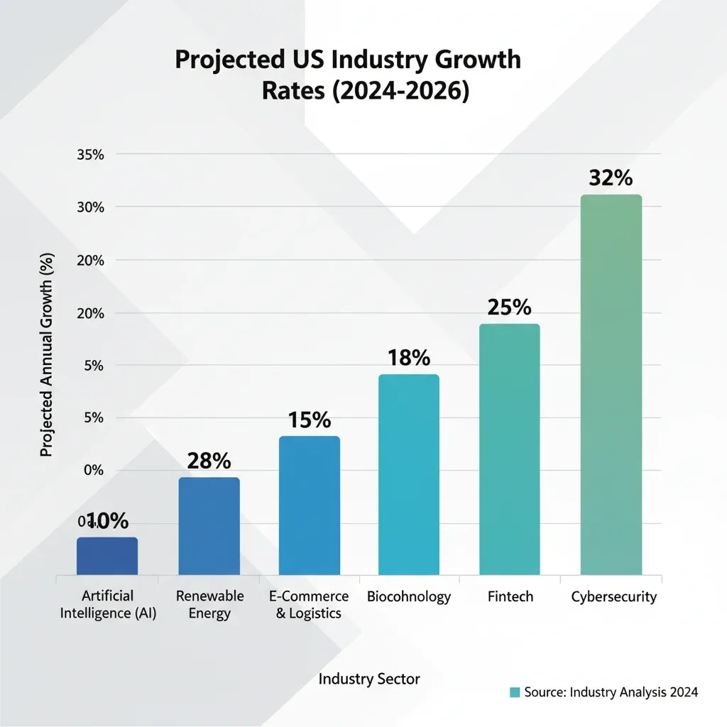 Infographic showing projected growth rates for US industries 2024-2026
