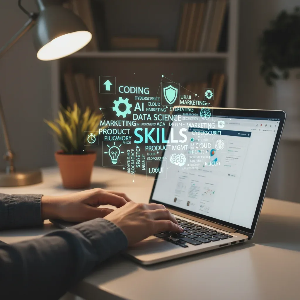 Hands typing on a laptop, acquiring in-demand skills for rapid career entry