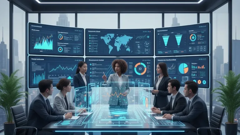 Marketing team analyzing digital analytics dashboard