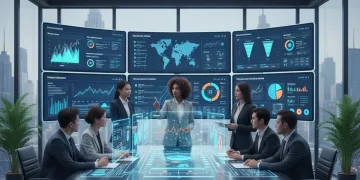Marketing team analyzing digital analytics dashboard