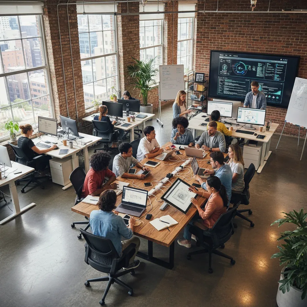 Diverse professionals collaborating in a modern office, showcasing teamwork in quick career fields.