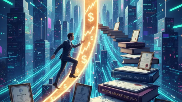 Illustration of career growth and financial return from quick training