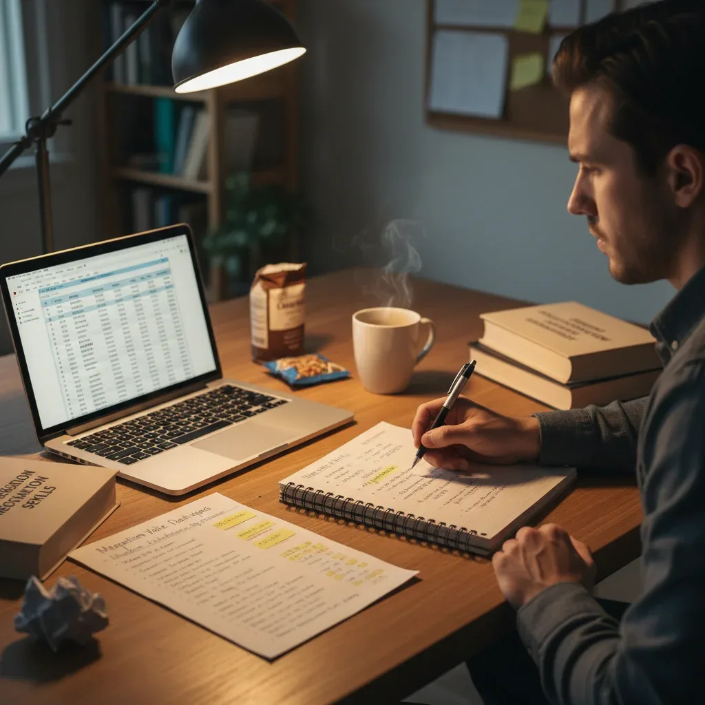 Individual researching salary data for negotiation preparation