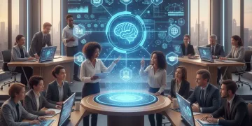Professionals learning about AI and future certifications in a modern setting