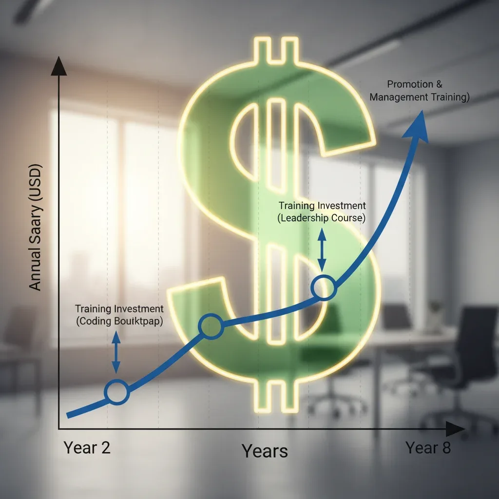 Graph illustrating salary growth linked to professional training investments.
