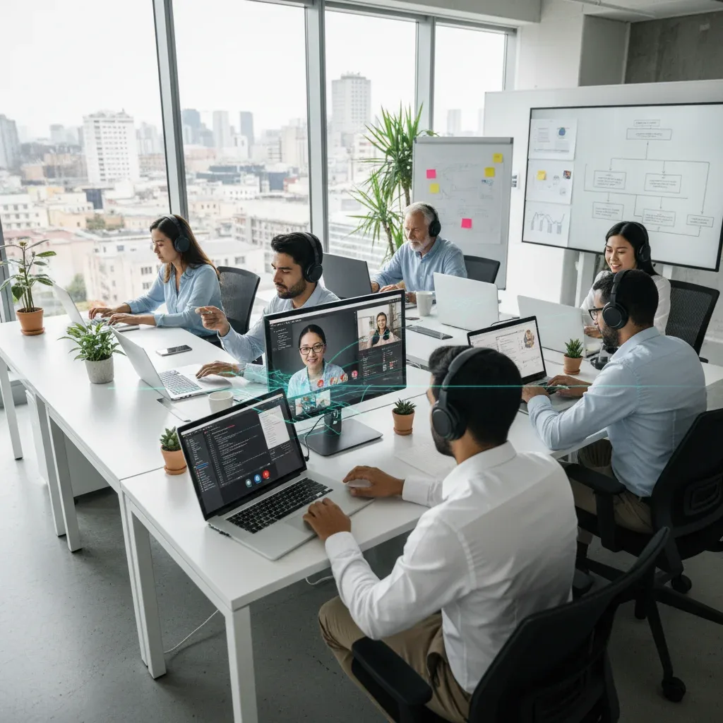 Professionals upskilling through online courses for career advancement.