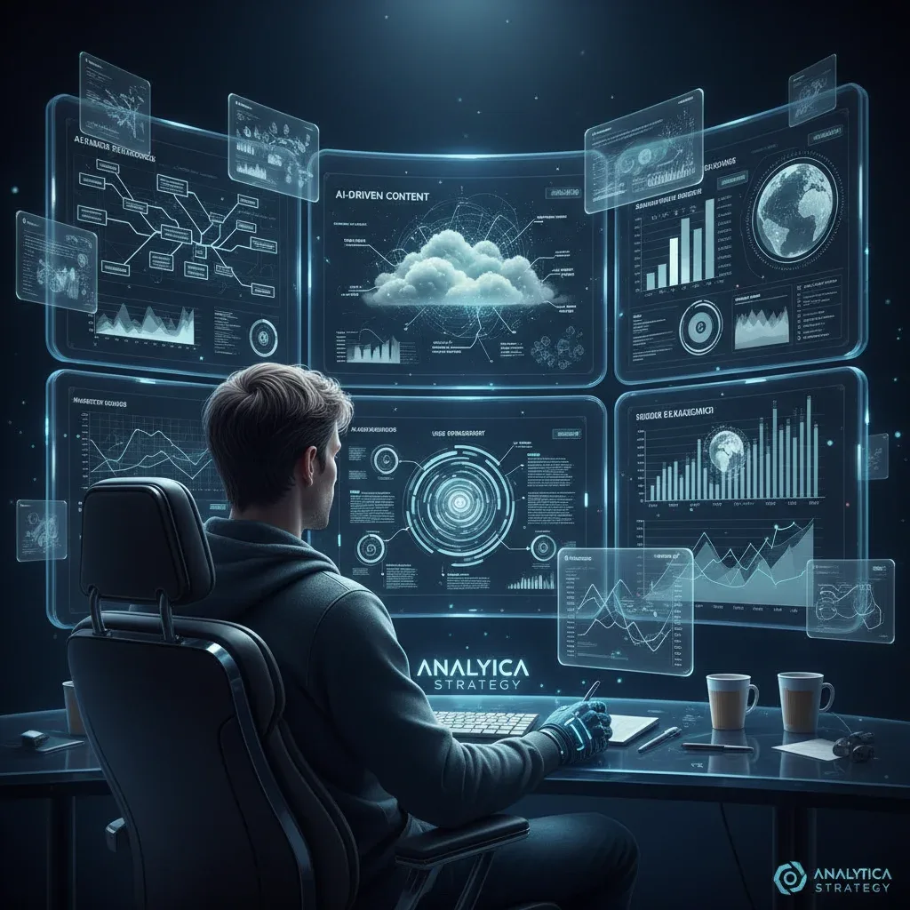 Professional analyzing complex data visualizations for content strategy optimization.