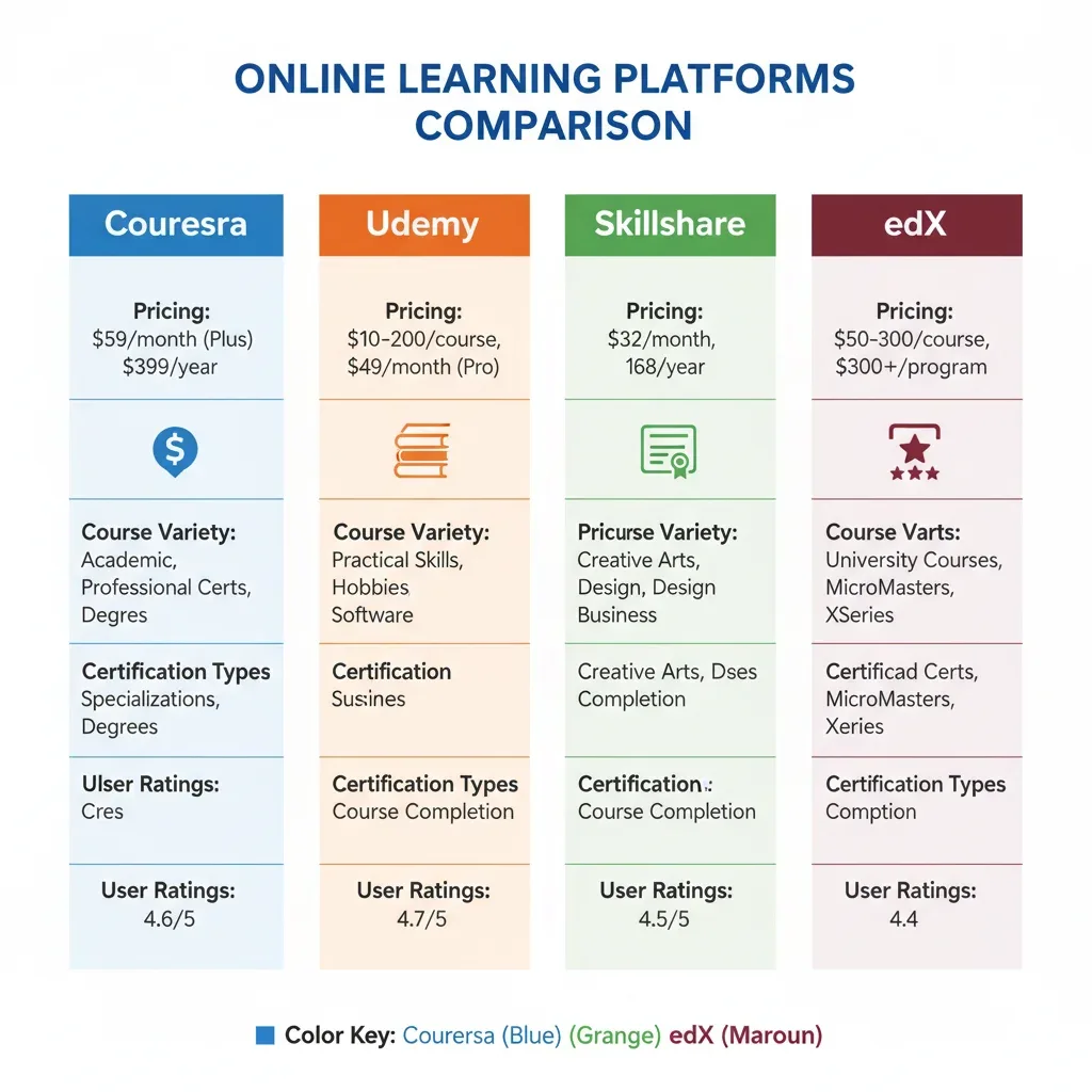 Comparison of online certification platforms features and benefits