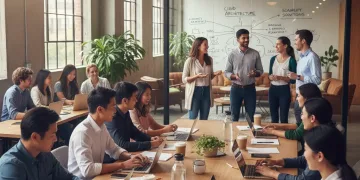 Professionals learning in-demand skills for quick careers in a modern co-working space.