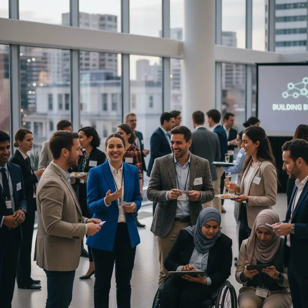 Professionals networking at a career event