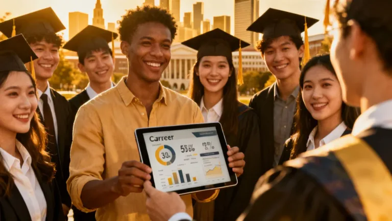 Graduates reviewing high job placement career data