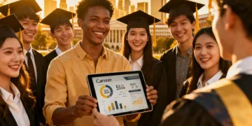 Graduates reviewing high job placement career data