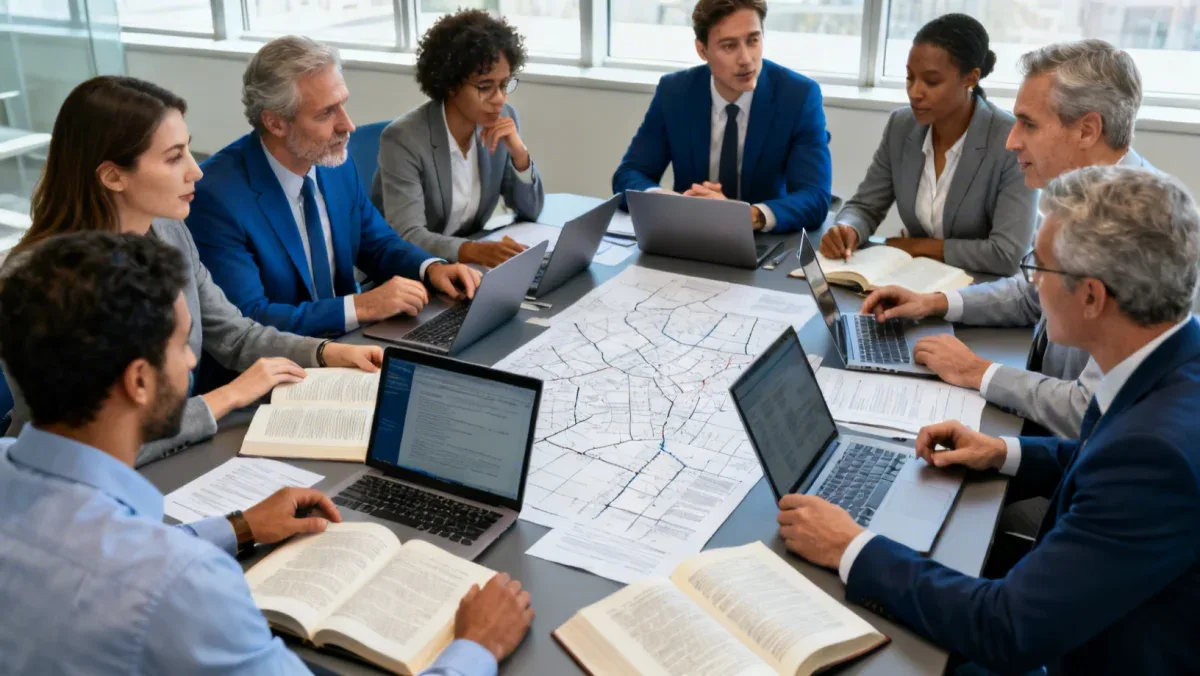 Diverse team collaborating on new regulatory compliance strategies