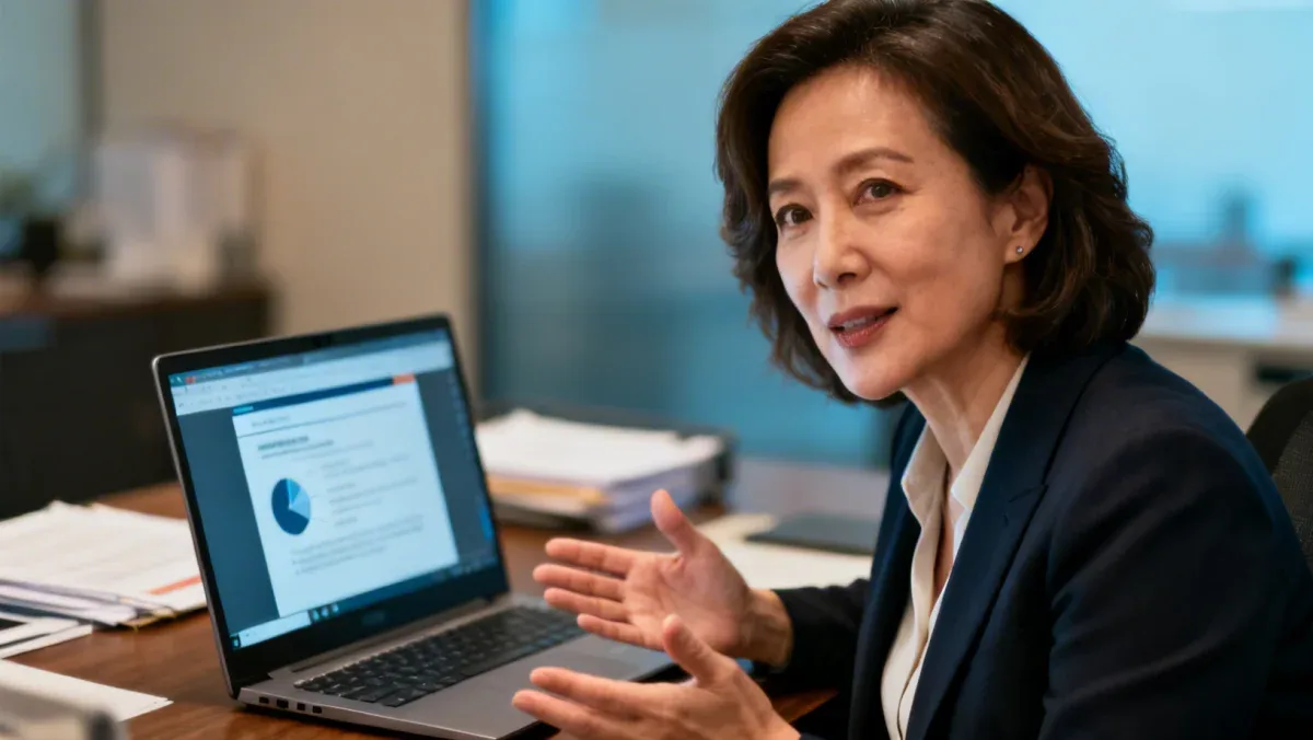 Woman leading a virtual team meeting demonstrating digital leadership.