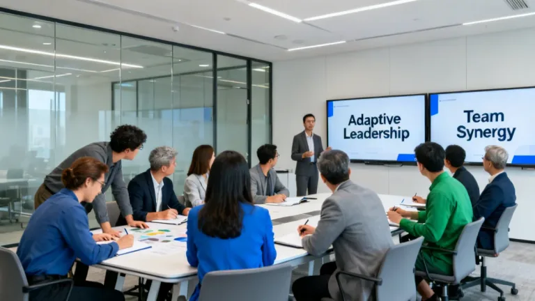 Mid-career professionals collaborating in a leadership development workshop.