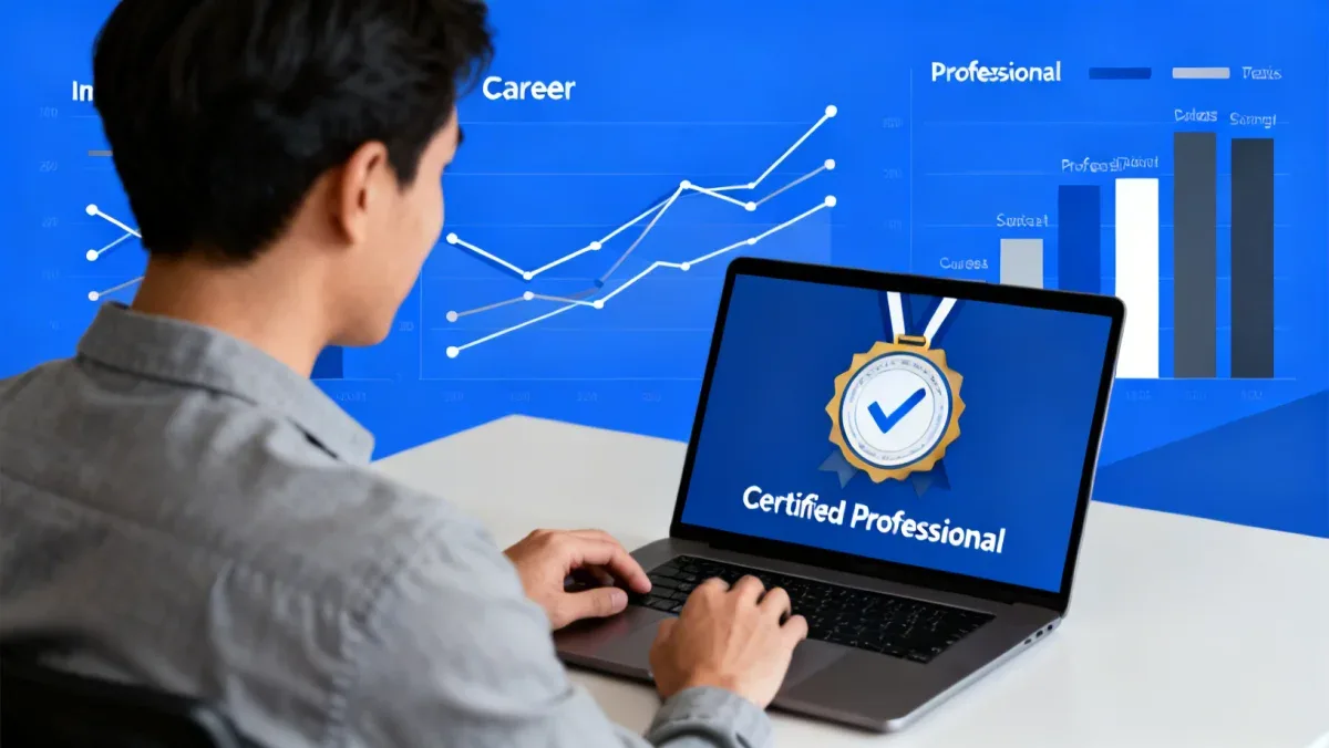 Person viewing digital certification badge on laptop screen