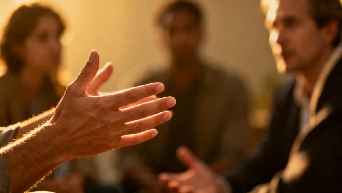 Hands gesturing during a conversation, symbolizing active listening and empathetic communication in persuasive dialogue.