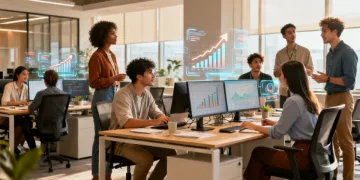 Professionals collaborating in a modern office, symbolizing career growth and future job opportunities.