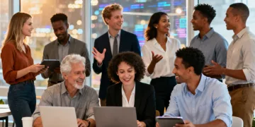 Diverse US professionals building personal brands in a modern digital workspace