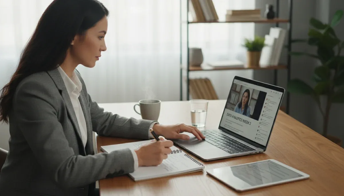 Professional engaging in online skill development