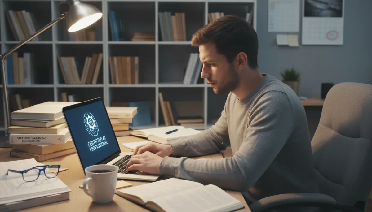 Individual studying for professional certification online