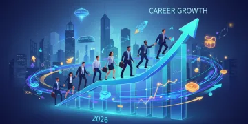 Professionals climbing a growth chart, symbolizing career advancement in 2026 market shifts.